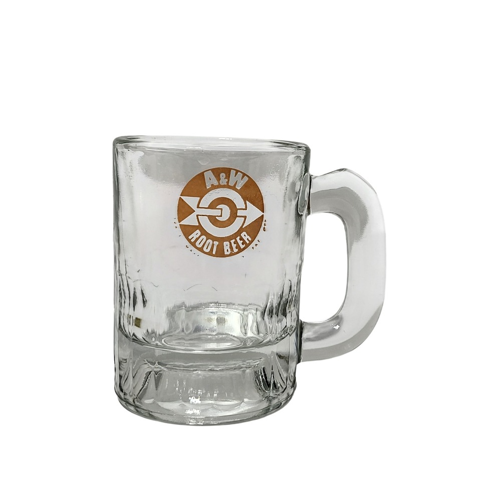Vintage‎ A&W Root Beer Mini Glass Mug Bullseye Logo Shot Glass 3.25 Inch Clear
